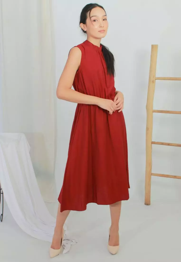 Qeanna Midi Dress Highneck in Red