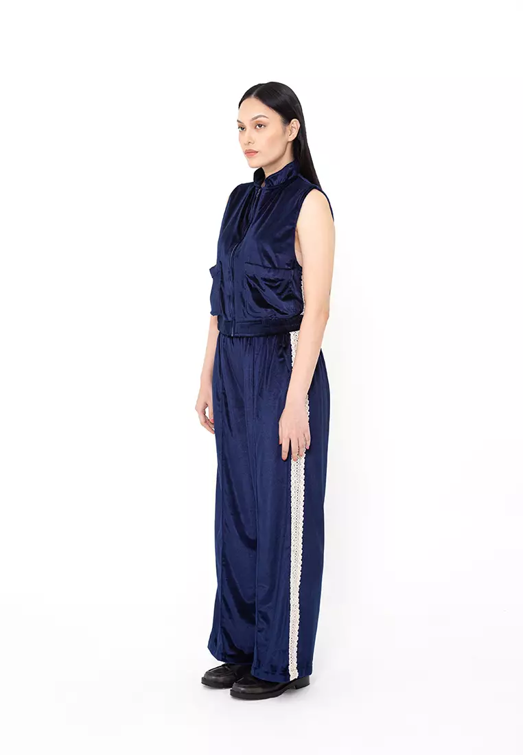 BOWN - Agatha Velvet Track Vest Navy