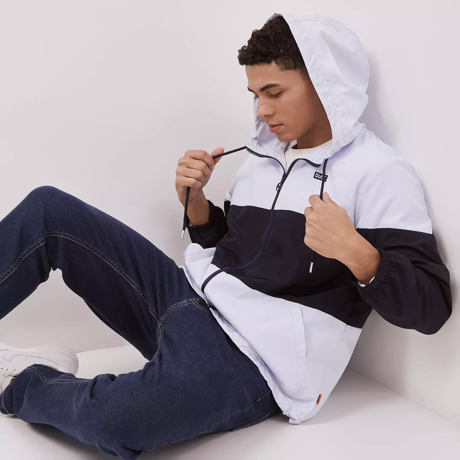 DUST Jaket Hoodie Unisex Color Blok Senara LT.Grey Navy (D.5406-U)