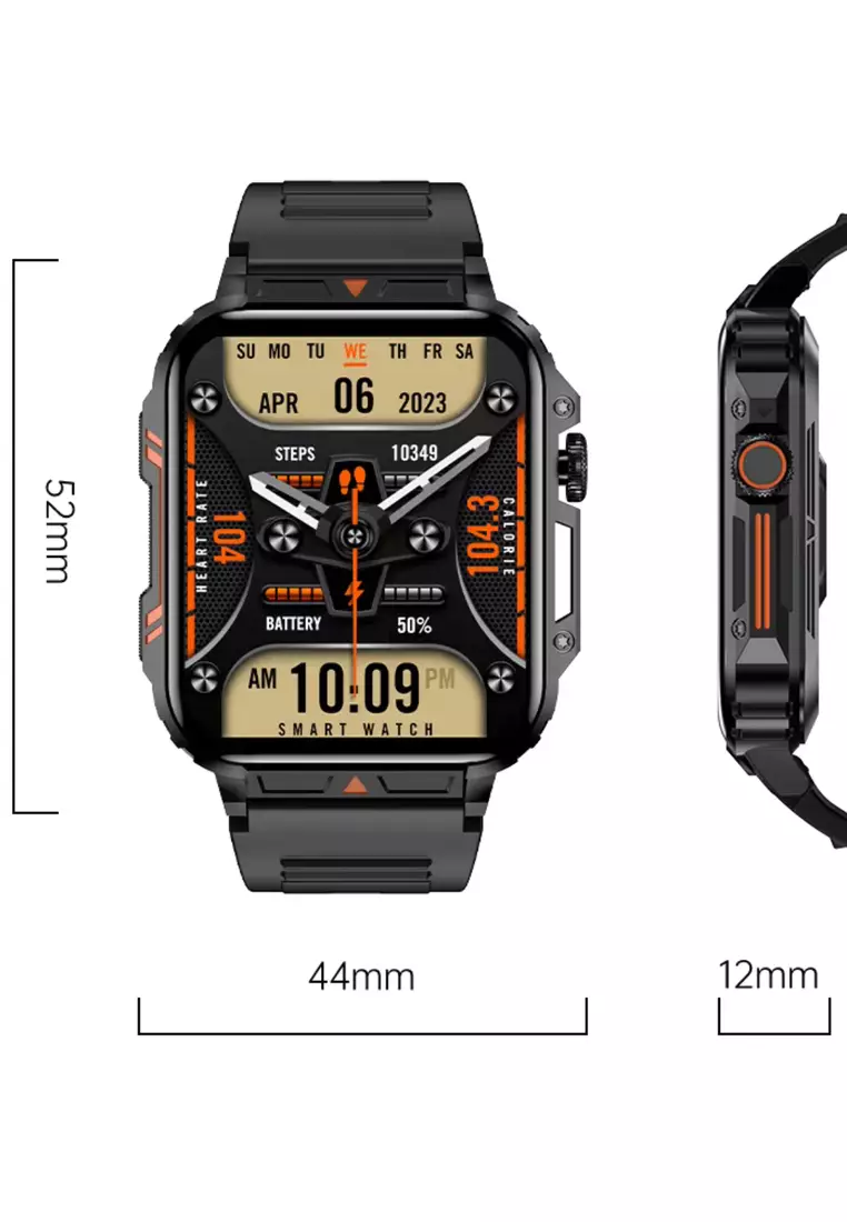 Unisex IOS/Android IP Black SmartWatch with Black Rubber Strap