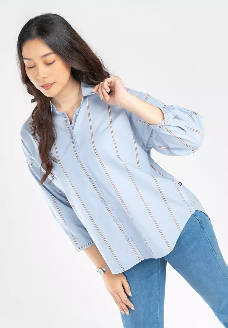 C2 Flatop Blue Kemeja Casual Oversize Wanita