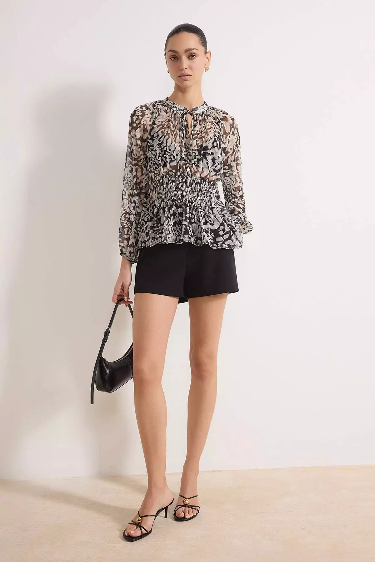 Black Abstract Patterned Gipeli Transparent Chiffon Woven Blouse Twoss26Bz215
