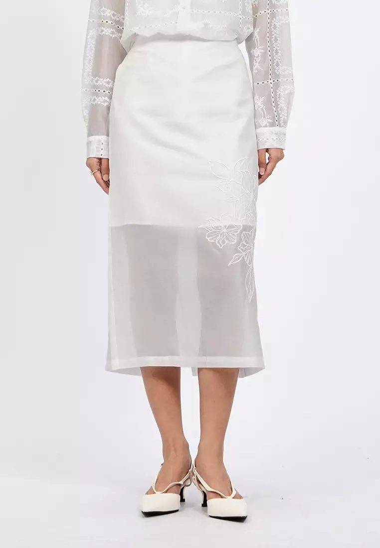 Embroidered Sheer Midi Skirt
