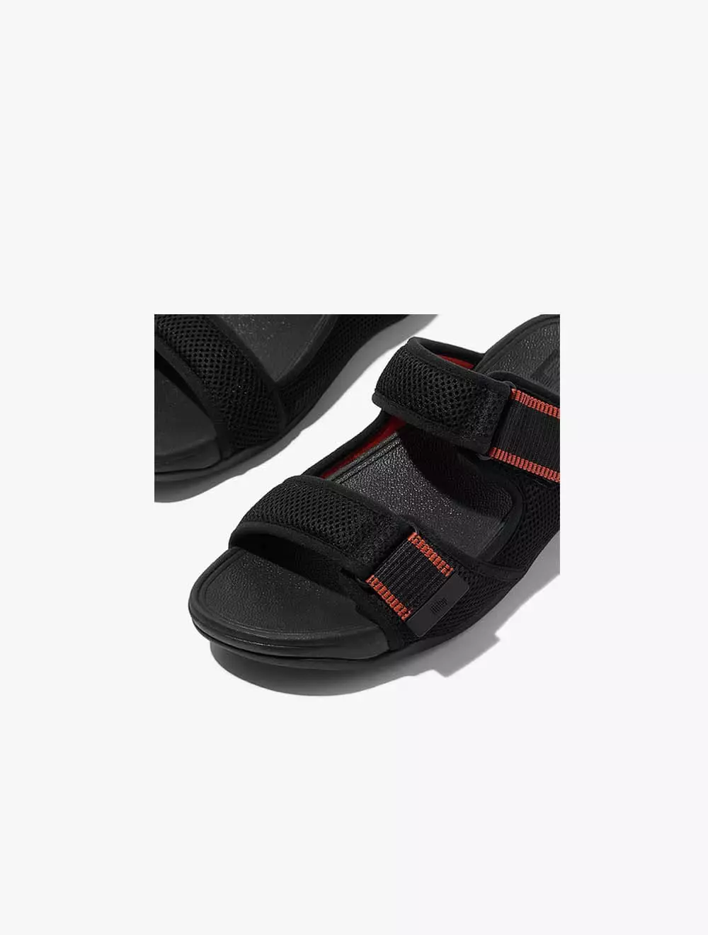 Fitflop Gogh Moc Mens Adj. Water-Resistant Mesh Slides - Black/Terracotta