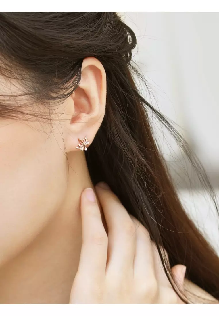 Delicate Gold 18K Rose Solid Gold Crown Single Stud Earring for Women 93320E