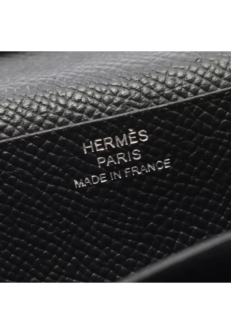 Pre-Loved Hermès bear souffle Bi-fold Long Wallet Veau epsom black black hardware U stamp