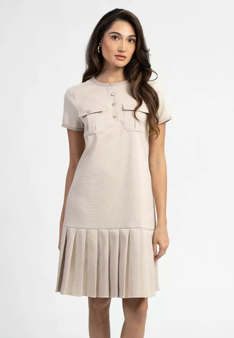 Clara Utility Placket Pleated Shift Dress