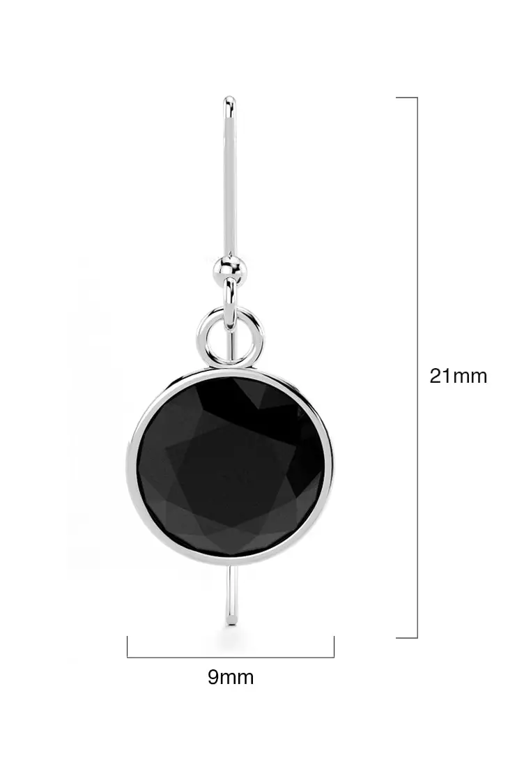 Bezel Cz Drop Earrings 9mm-Silver/Black