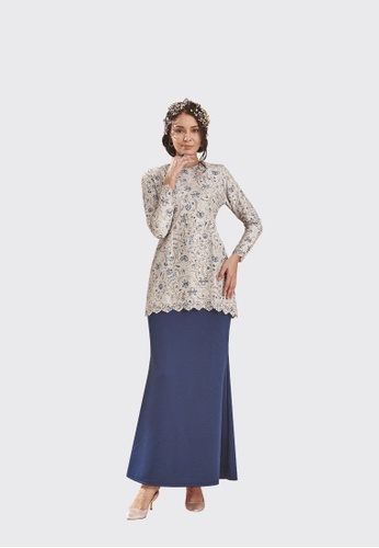 Buy Lisa Modern Kurung from Nadjwazo by LadyQomash in grey and white and blue and beige and Navy only 285