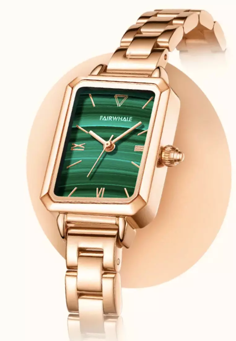 Ladies IP Rose Gold and Stainless Steel Quartz Watch, 32mm Watch Case Height, Stainless Steel Bracelet, Malachite Dial