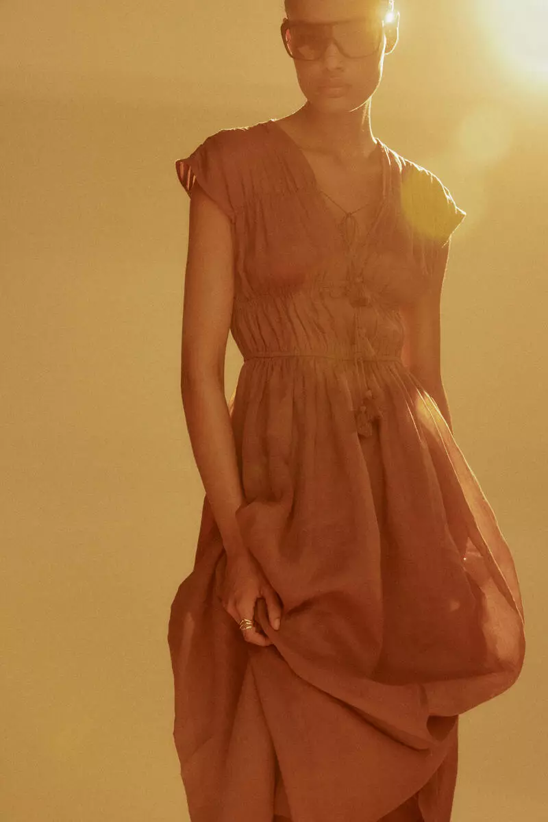Drawstring-detail ramie dress