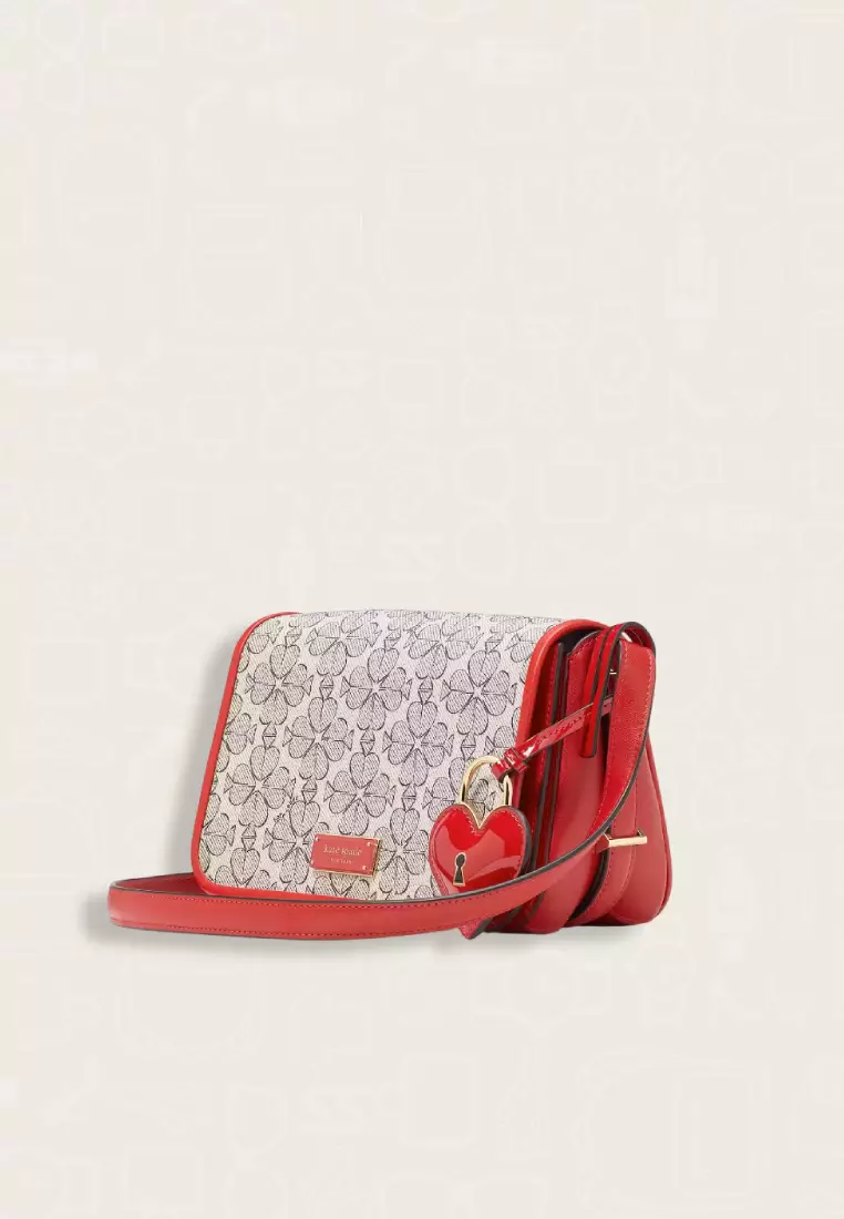 Kate Spade Liv Spade Flower Coated Canvas Small Flap Crossbody Cherry Rouge Multi