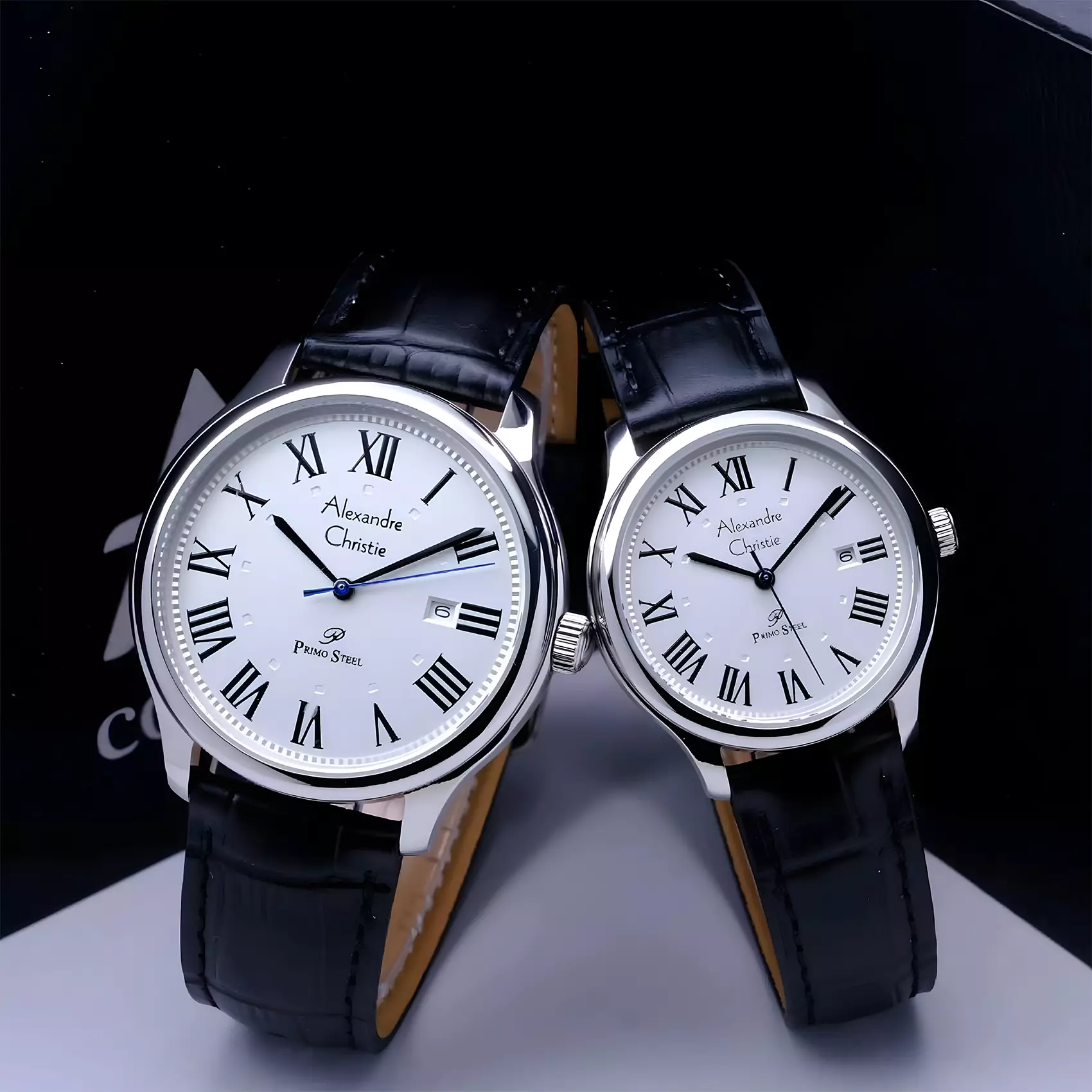 Alexandre Christie Primo Steel - Jam Tangan Couple Pria Wanita - Silver Case - Black Leather Strap - 1042 MLDLSSSL