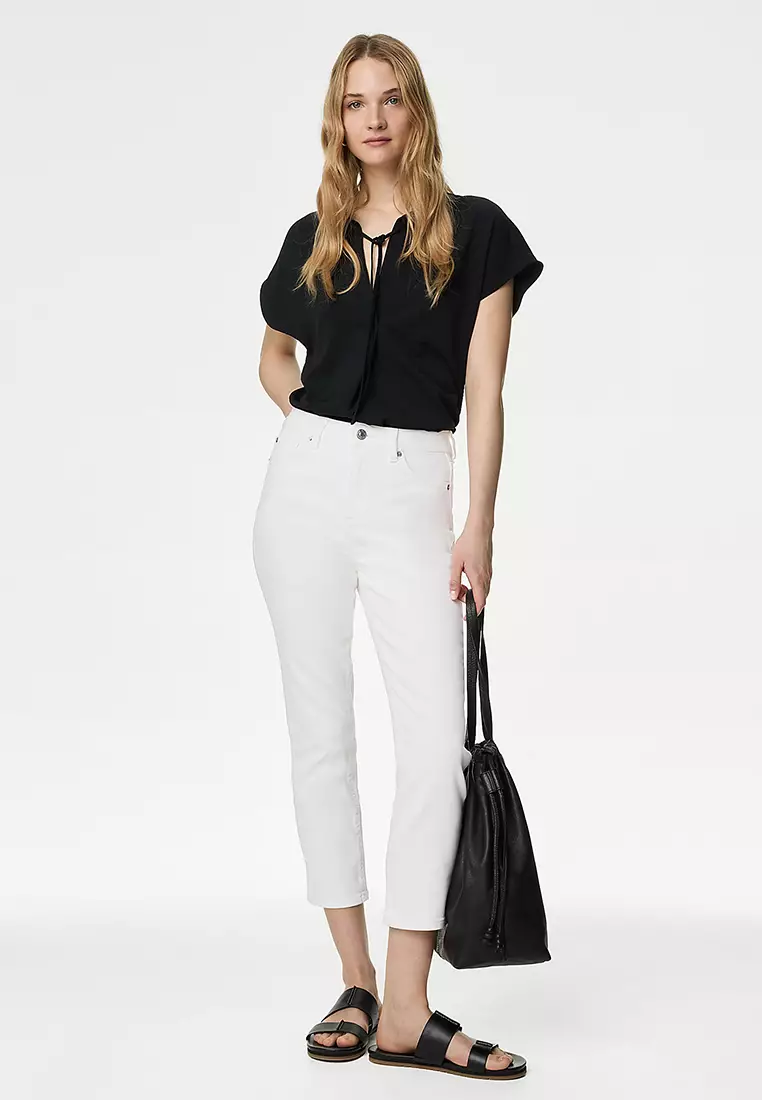 High Waisted Slim Fit Cropped Jeans