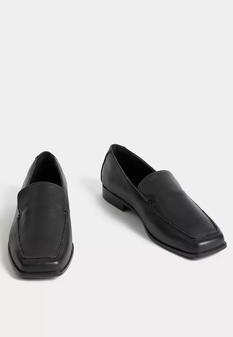 Wide Fit Leather Flat Loafers