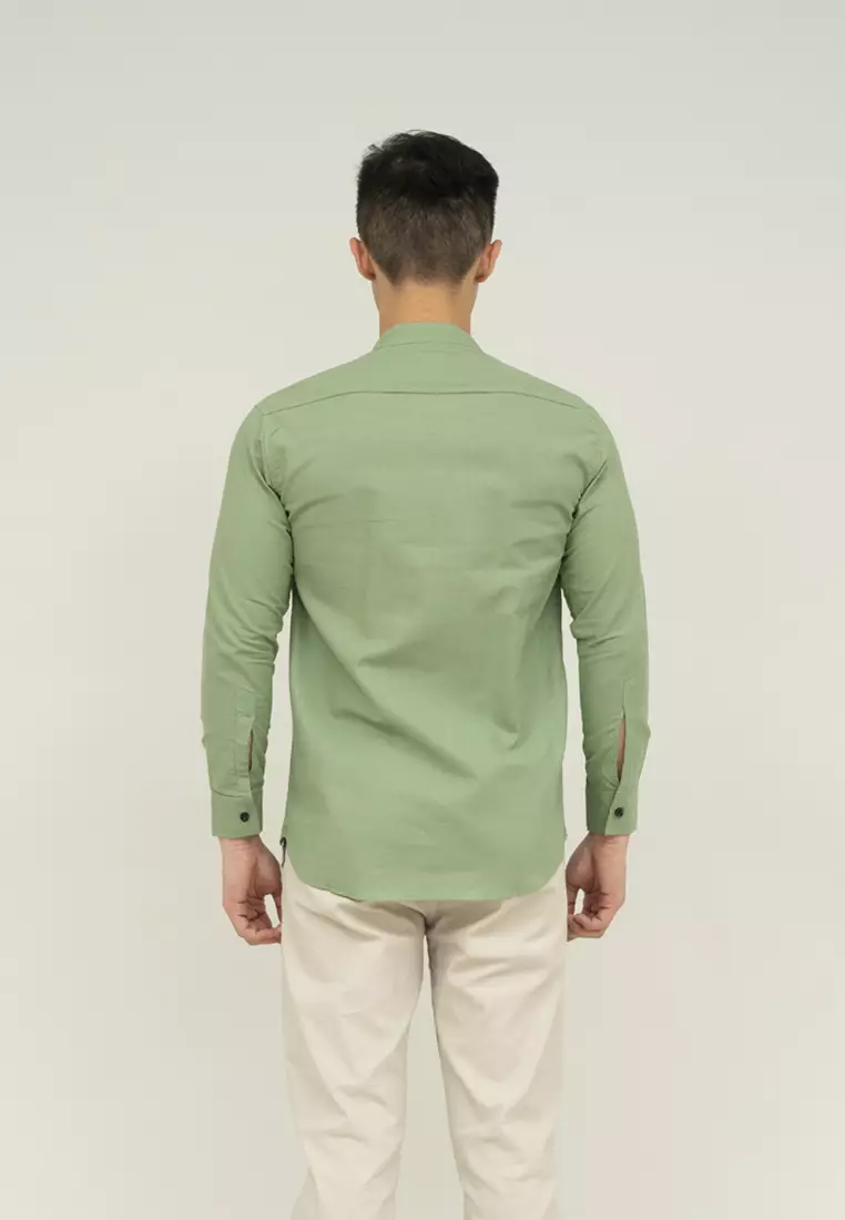 Houseofcuff kemeja Koko Lengan Panjang Pria Hijau Mint