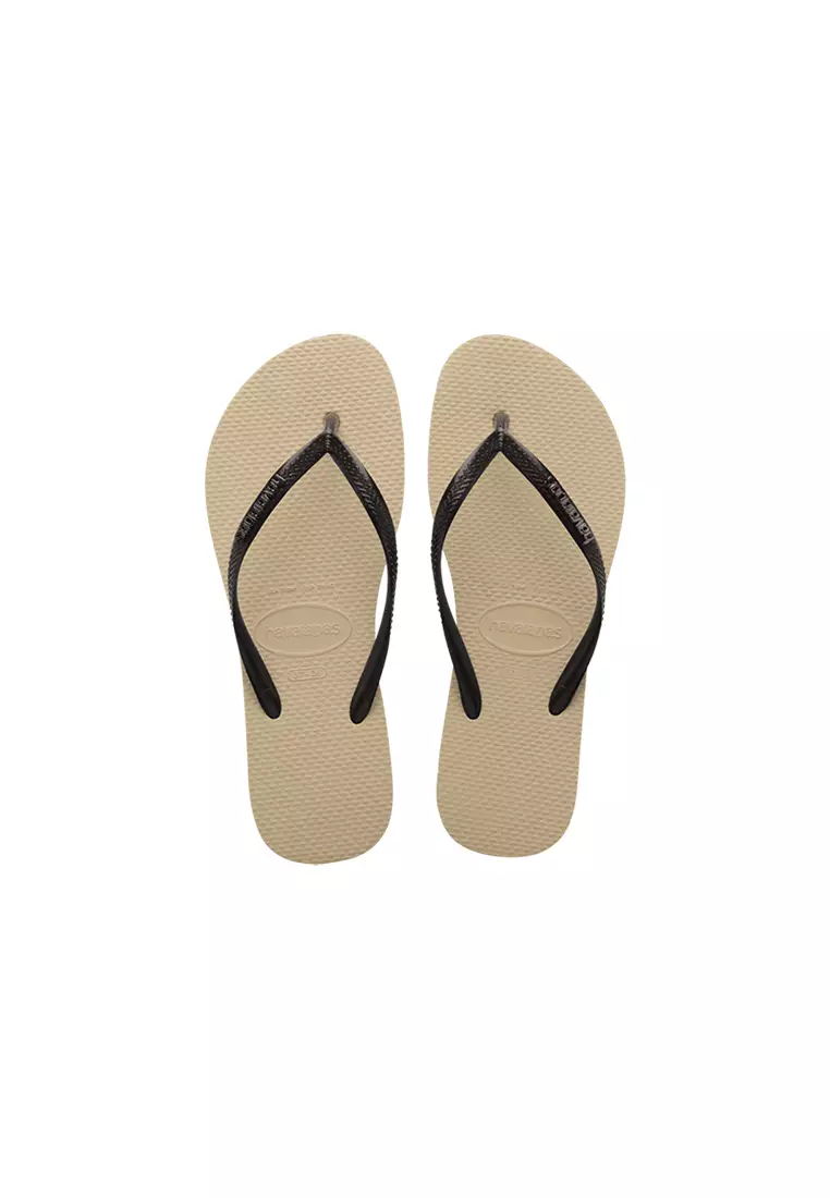 Women Slim Logo Metallic Flip Flops