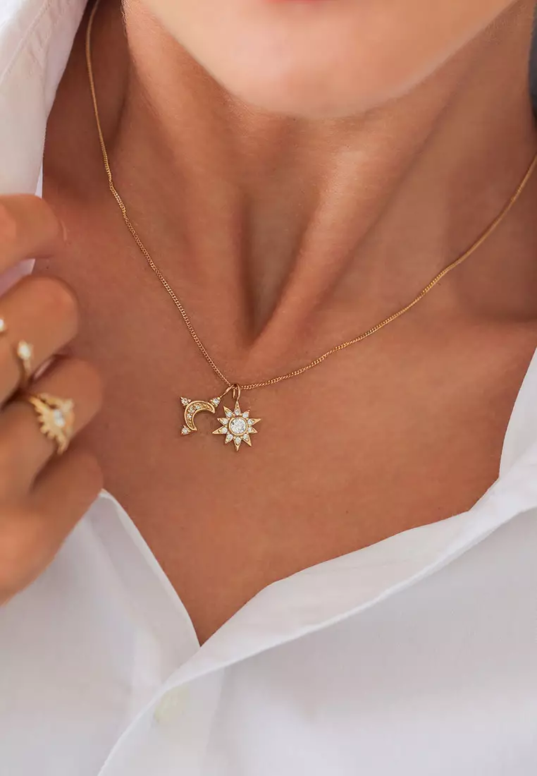 Kalung Perhiasan Perak 925 Wanita Ball Layer White Crystals Gold Plated