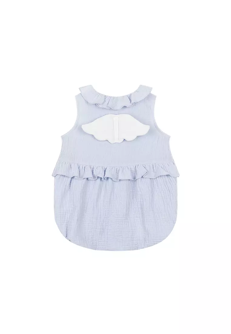 婴儿连体衣透气软软宽松木耳边双层纱爬服