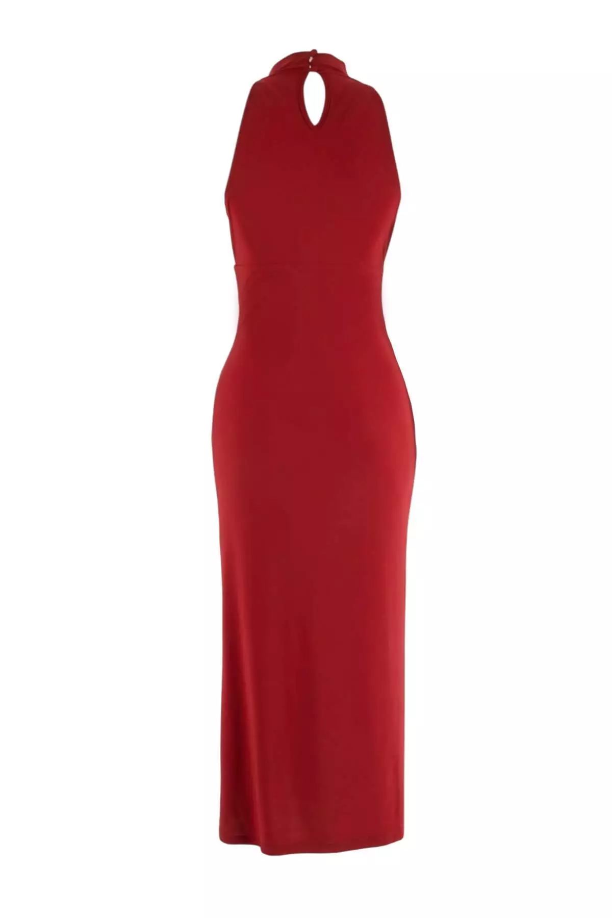 Tile Bodycon Halter Collar Sleeveless Accessory Detailed Midi Stretchy Knitted Dress Twoss26El267