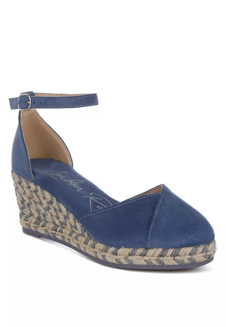 Wedge Heel Espadrilles Sandals In Navy
