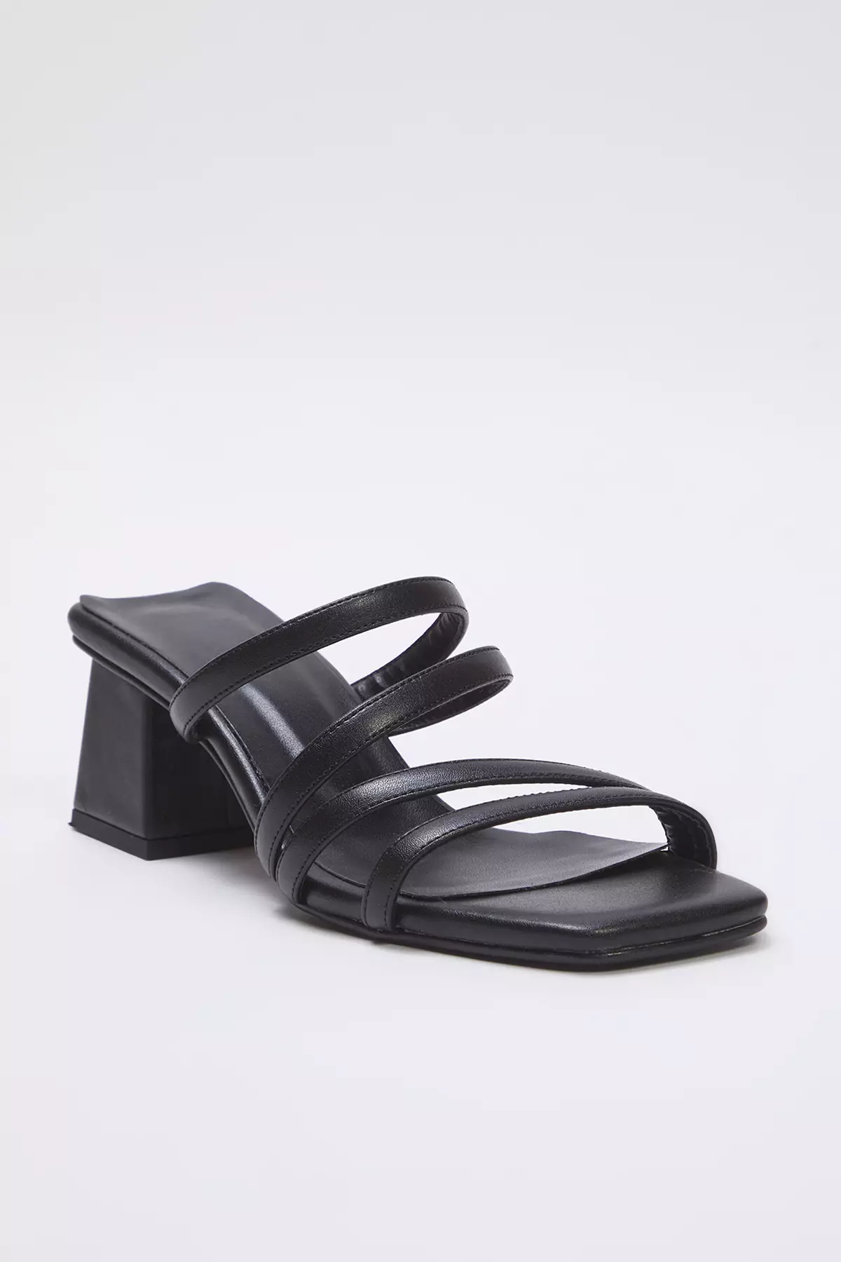 Black Thin Band Square Toe Women Block Heels Slippers Takss25To00065