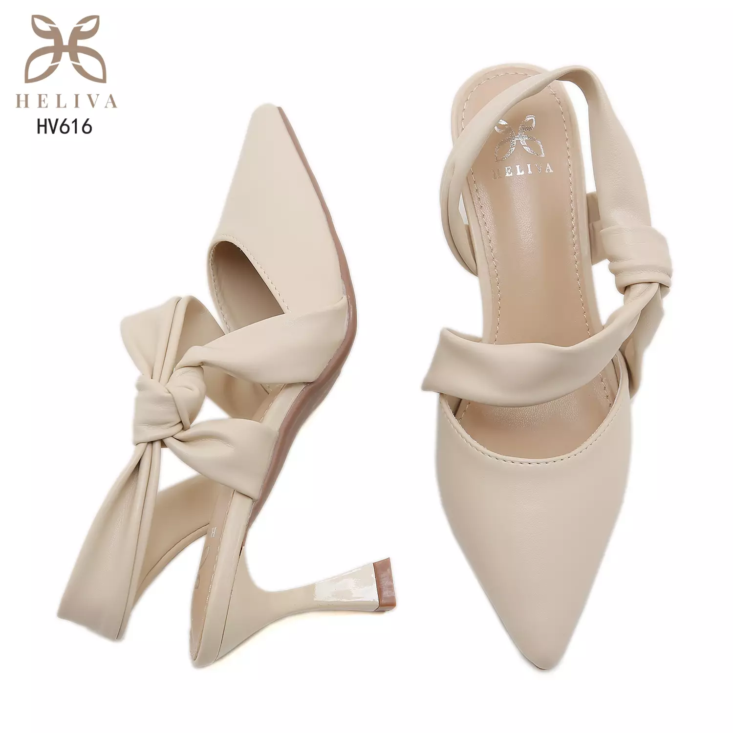 HELIVA BELLARIA 7cm Slingback Heels Sculpted Bow Accent & Elegant Pointed Toe HV616