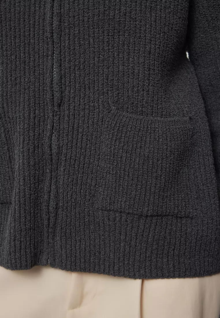 Anthracite More Sustainable Wide Pattern Soft Texture Pocket Detailed Knitwear Cardigan TWOAW25HI00314