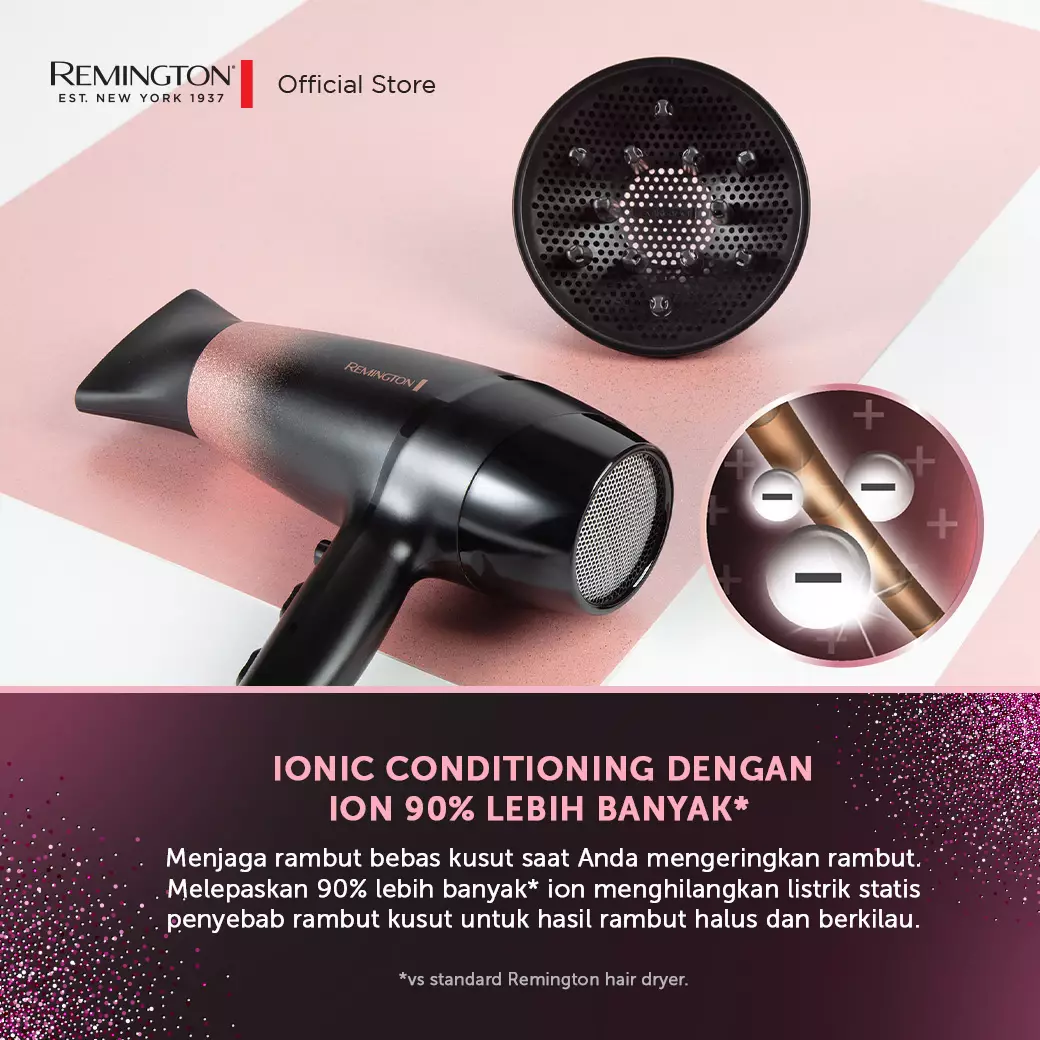 Remington Hair Dryer/Pengering Rambut Rose Shimmer D5305-ID