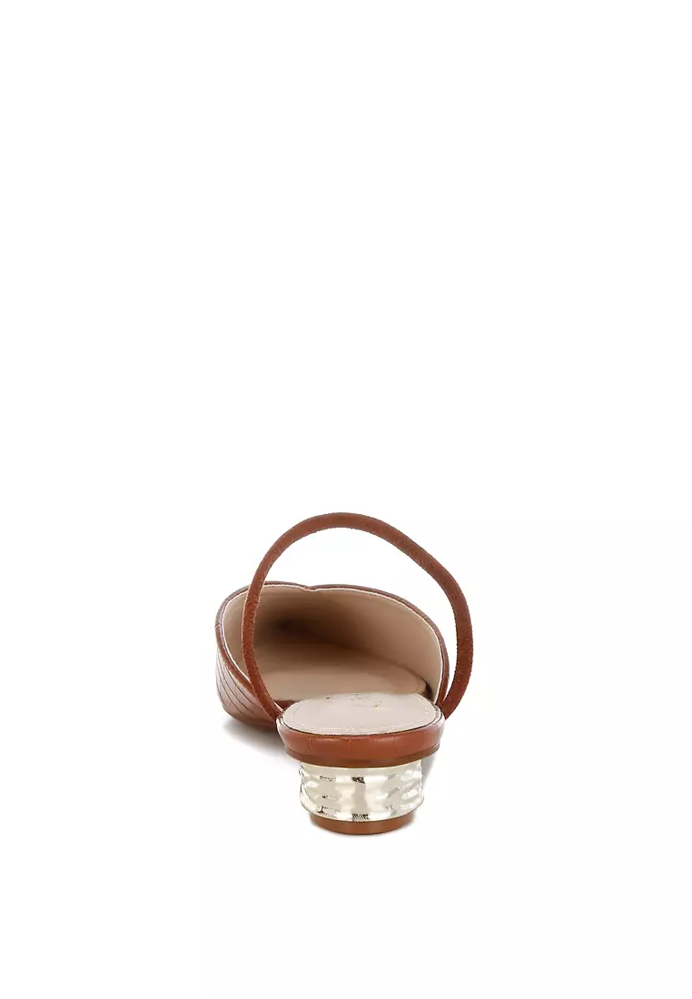 Fantasy Heel Croco Mules In Tan