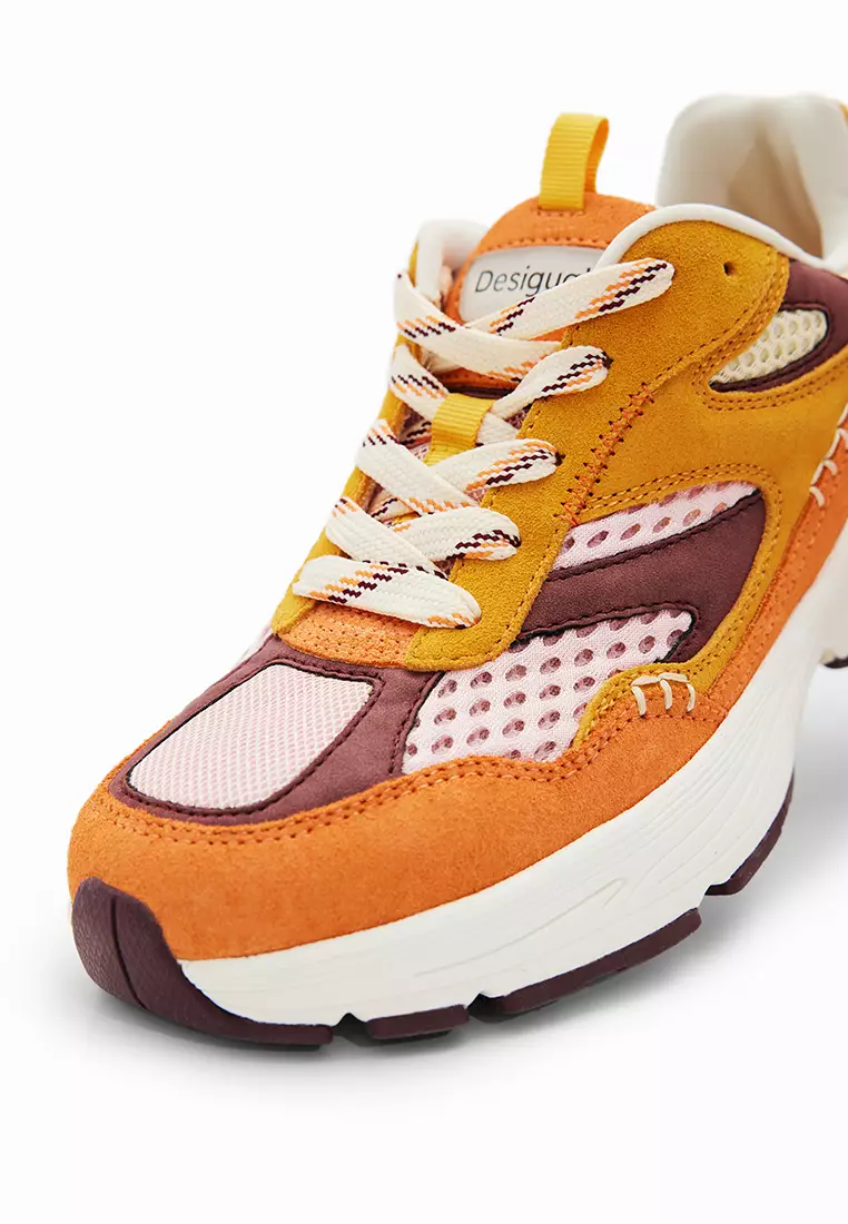 Desigual Woman Shoes Patchwork split leather running sneakers.