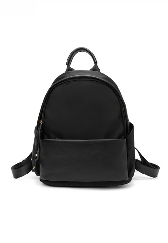 HAPPY FRIDAYS black Stylish Nylon Oxford Patch Faux Leather Backpack JW CL-C5067 E4372ACD4AF2A8GS_1