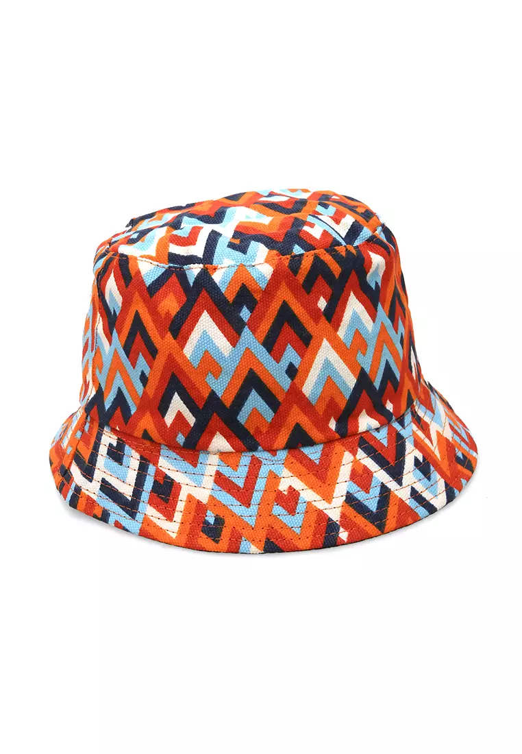 Kai Topi Bucket Motif Etnik Casual Hat Pria Wanita Material Canvas ORIGINAL - Orange