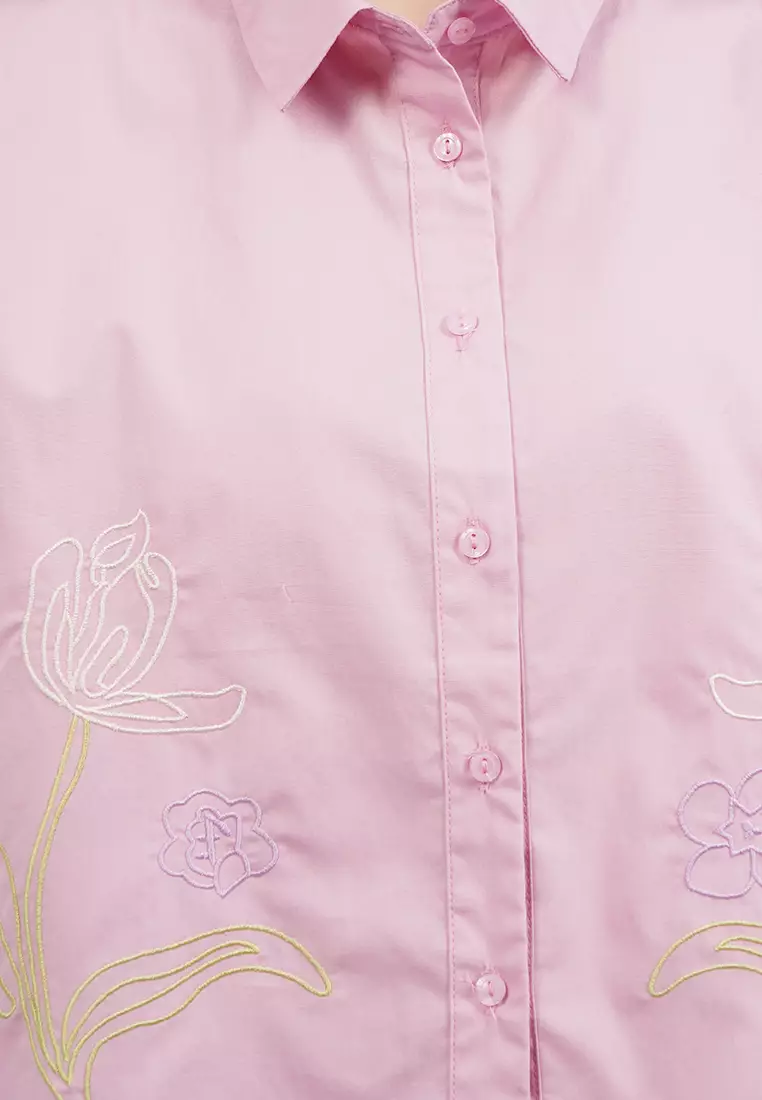 Embroidered Bow Short Sleeve Shirt