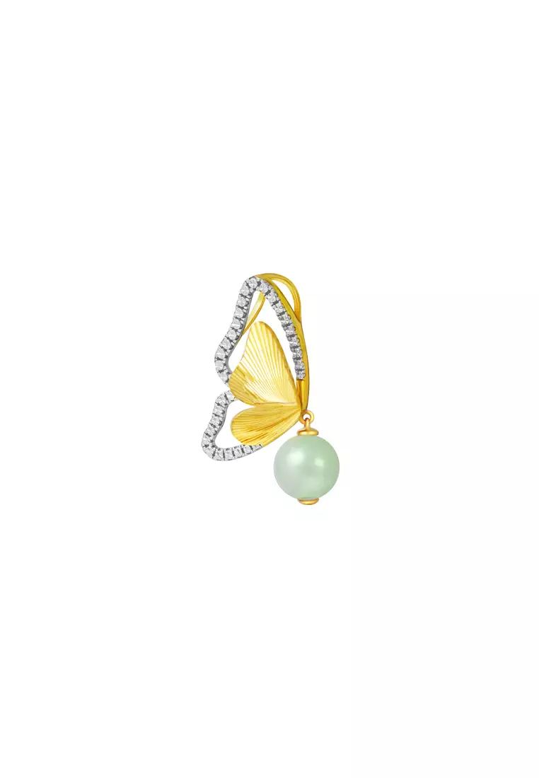 TOMEI Diamond Cut Collection Butterfly Jade Pendant, Yellow Gold 916