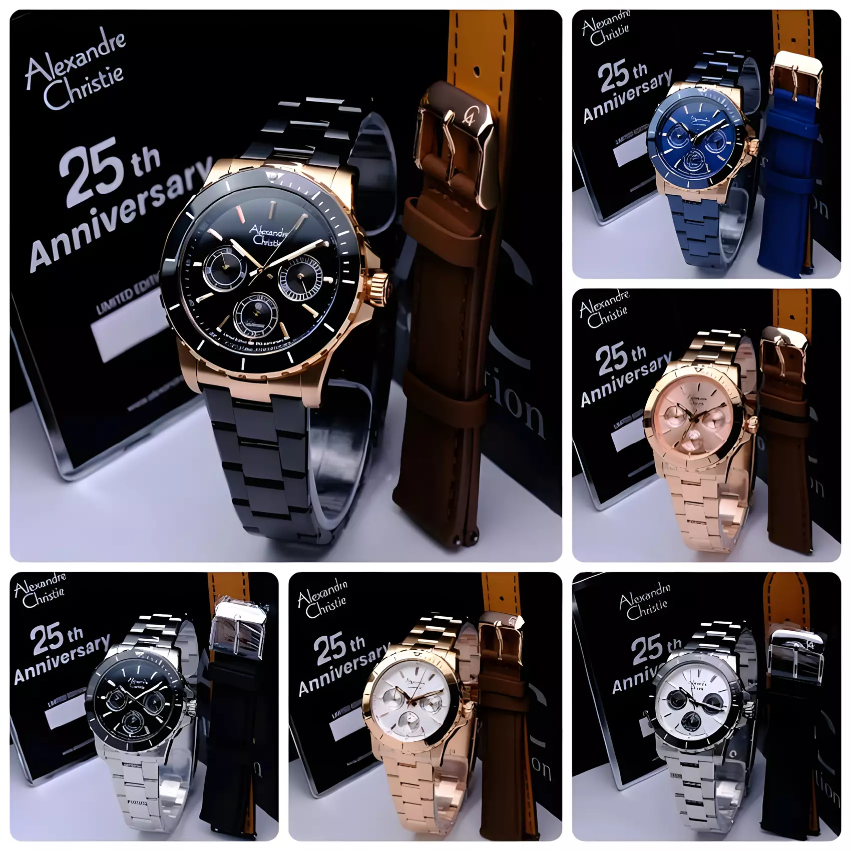 Alexandre Christie 25th ANNIVERSARY Limited Edition - Jam Tangan Chronograph Wanita - Black Rose Gold - All Stainless Steel - 6141 XXVBBRBA