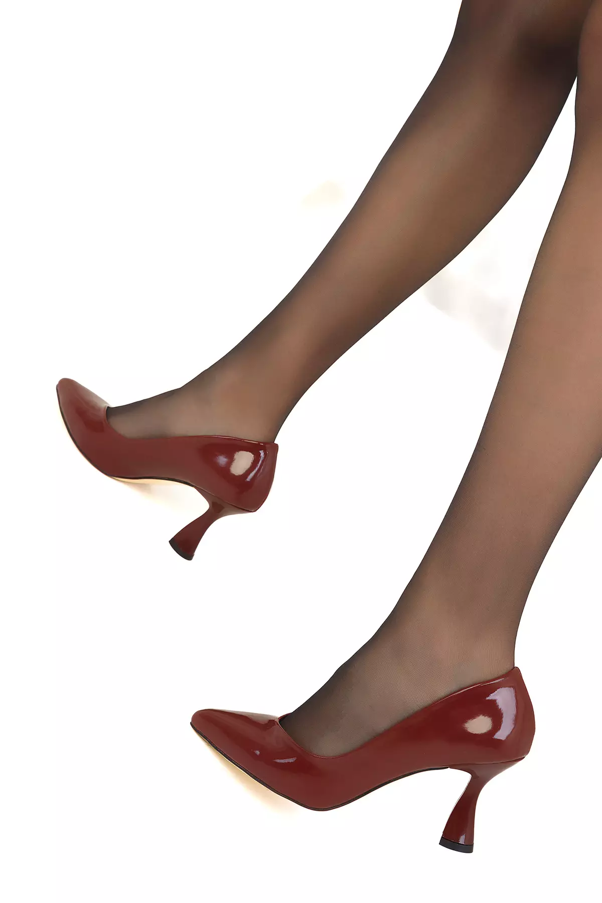 Claret Red Patent Leather Women's Classic Heeled Shoes 16549