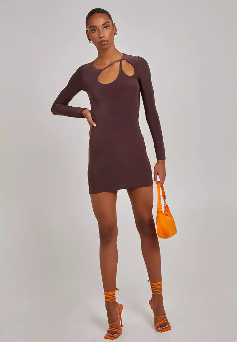 Pink Vanilla Chocolate Aysmmetric Cut Out Shoulder Dress