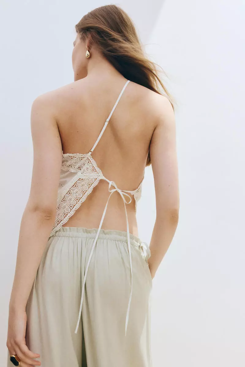 Buy H&M Lace-trimmed one-shoulder top 2026 Online | ZALORA