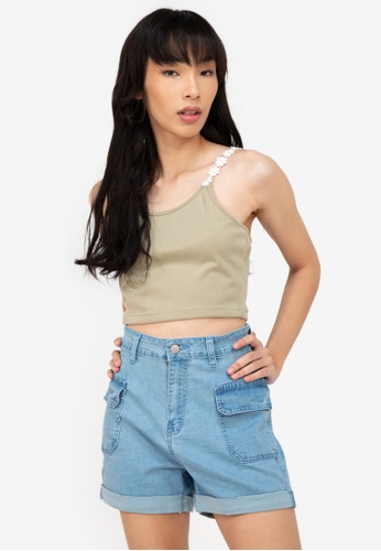 ZALORA BASICS green Floral Trim Cropped Top D0F61AA766172AGS_1