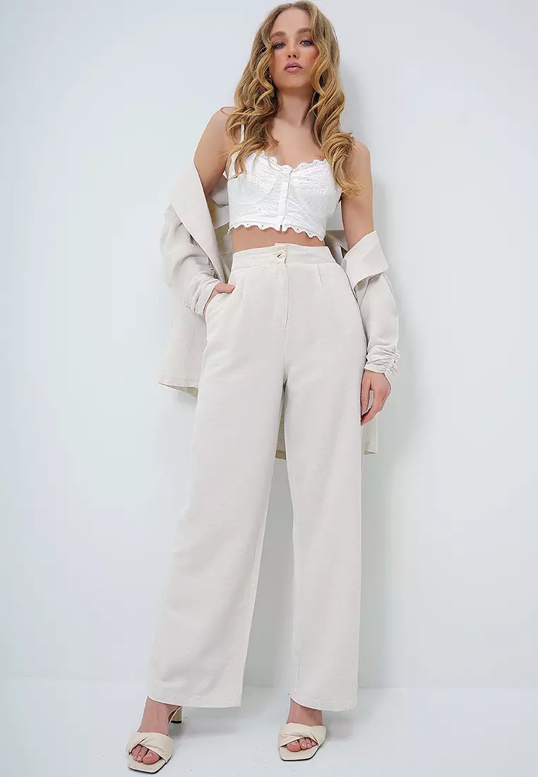 Linen-Look Palazzo Pants