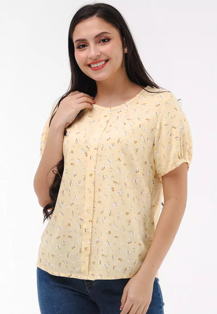 Woven Printed Rayon Short Sleeves Blouse