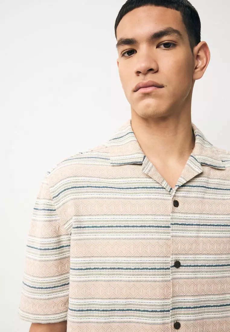 100% Cotton Textured Stripe Short Sleeve Shirt