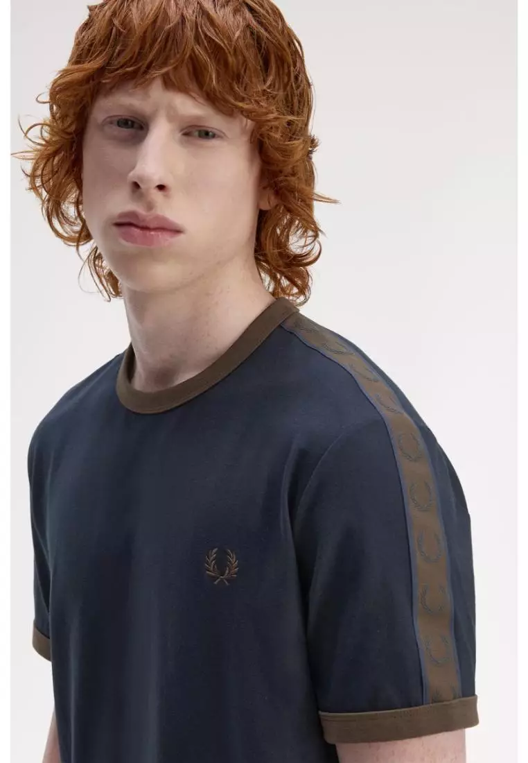 Fred Perry M4613 Contrast Tape Ringer T-Shirt (Navy / Burnt Tobacco)