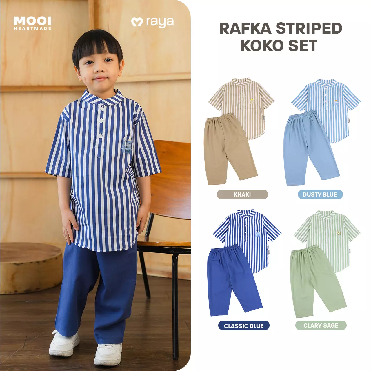 Mooi Rafka Striped Koko Set Setelan Koko Anak - Dusty Blue