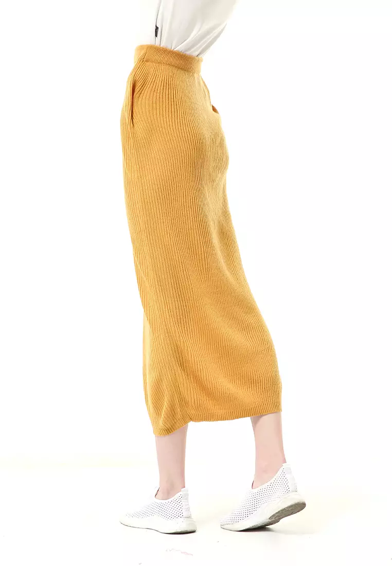 Deliana Rok Rajut Kancing Bawahan Wanita Premium Quality - Mustard