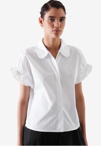 COS white Smocked Short-Sleeves Shirt 9691BAA779905BGS_1