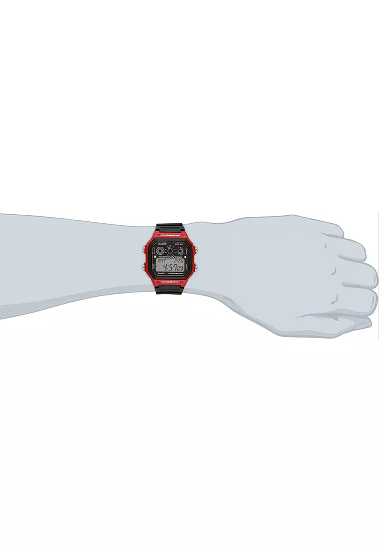 Casio - Jam Tangan Pria - Black Red - Resin Strap - AE-1300WH-4AV