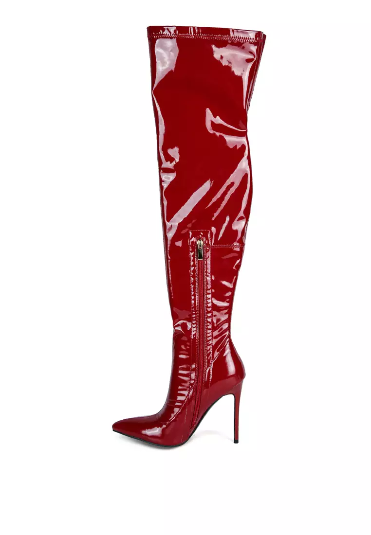 London Rag Burgundy Patent PU Stiletto Long Boots 2024 | Buy London Rag ...