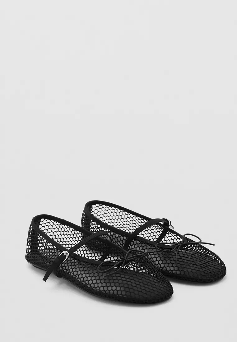 Mesh Ballet Flats with Strap and Buckle
